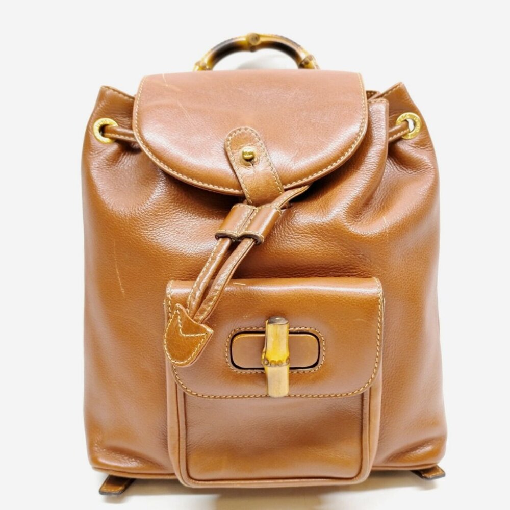 Gucci Brown Leather Bamboo Mini Backpack